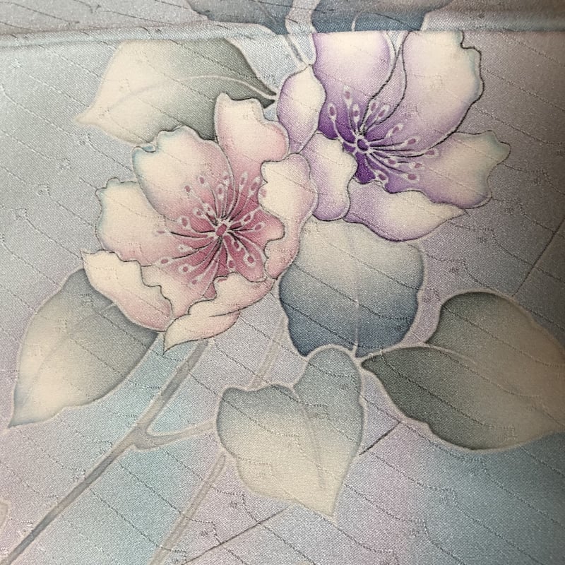 袷 訪問着 ブルーぼかし 鈴蘭 椿 NAH-2 | リサイクルの着物屋 着楽庵