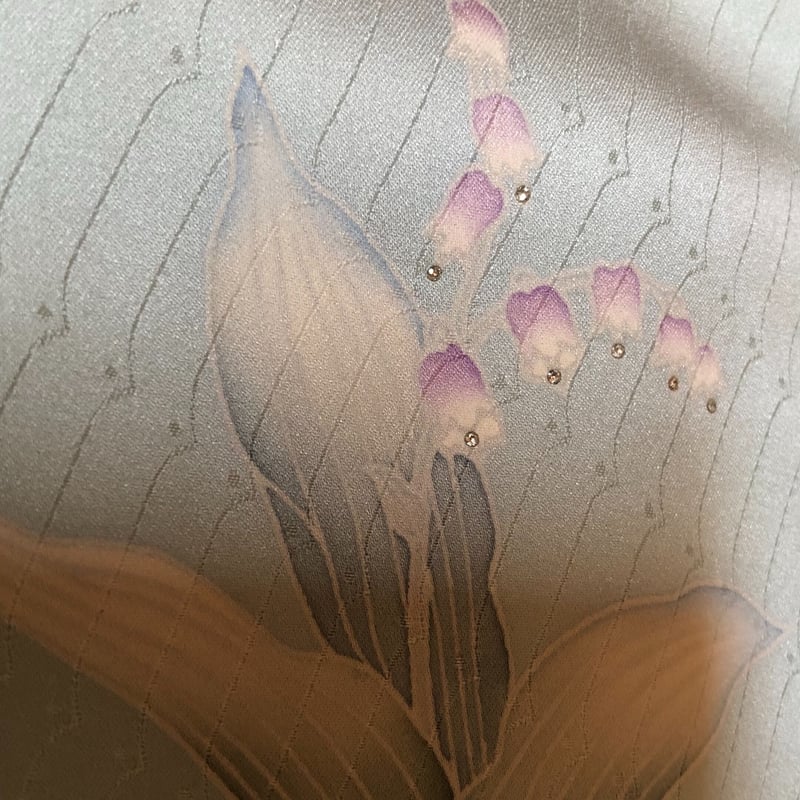 袷 訪問着 ブルーぼかし 鈴蘭 椿 NAH-2 | リサイクルの着物屋 着楽庵