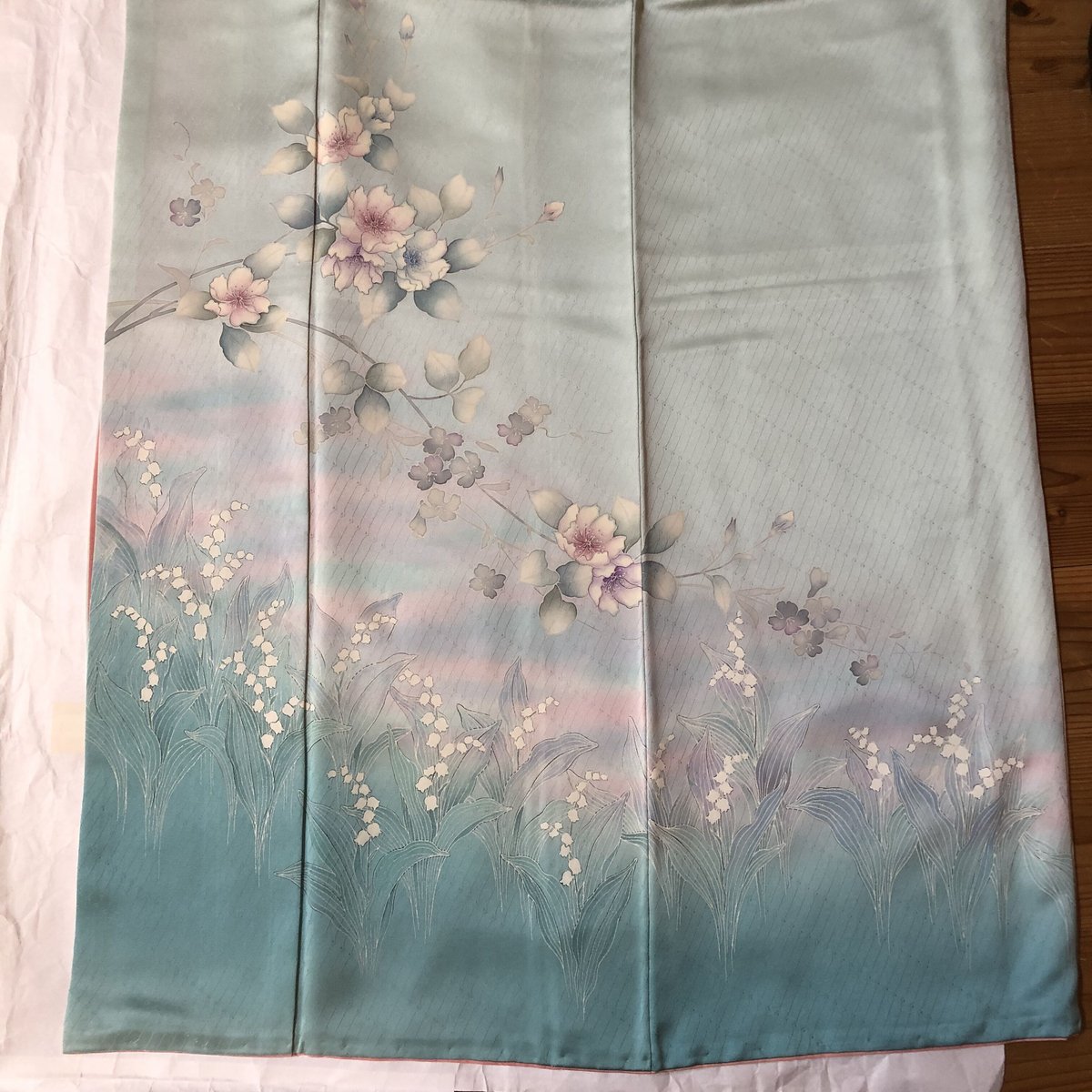 袷 訪問着 ブルーぼかし 鈴蘭 椿 NAH-2 | リサイクルの着物屋 着楽庵