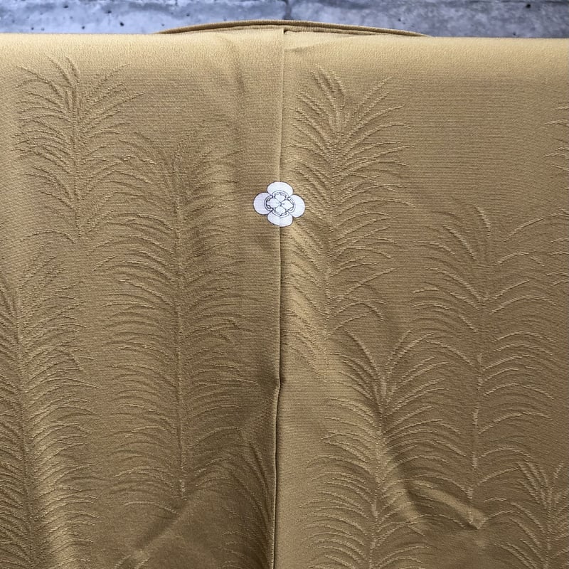 袷 色無地 黄土色地 槇の地模様 家紋 木瓜 NAM-6 | リサイクルの着物屋