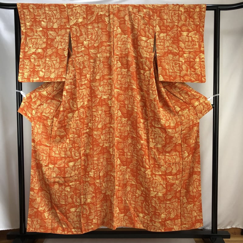 袷 小紋 NAK-19 オレンジ地に薔薇 | リサイクルの着物屋 着楽庵