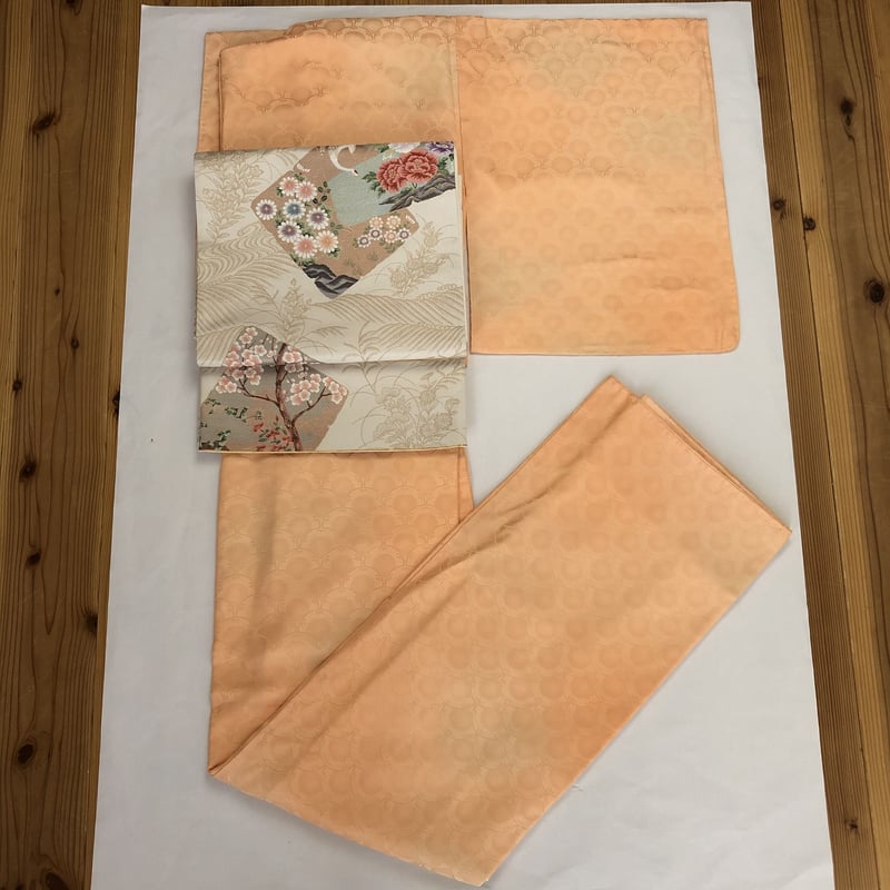 袷 色無地NAM-7 淡いオレンジピンクのぼかし 青海波 | リサイクルの