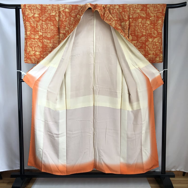 袷 小紋 NAK-19 オレンジ地に薔薇 | リサイクルの着物屋 着楽庵