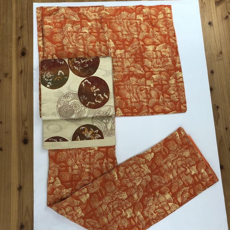 専用です☆アンティークコーラルオレンジの着物単品 卒業式袴レンタル1393 青緑花づくし×ｵﾚﾝｼﾞ | 着物レンタルの京都