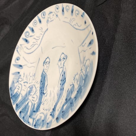 [陶芸作品] 弥次喜多 手描き皿「江尻」