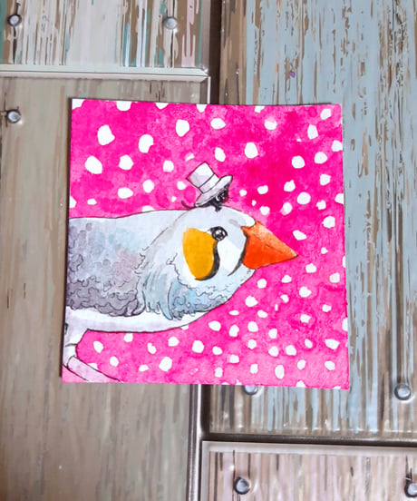 水彩画｢マジシャンインコさんと秘密の助手｣