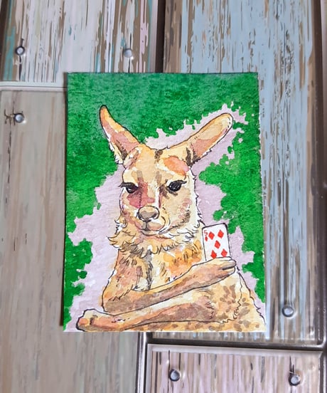 水彩画｢カードマジックカンガルーさん｣