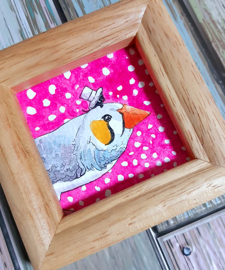 水彩画｢マジシャンインコさんと秘密の助手｣