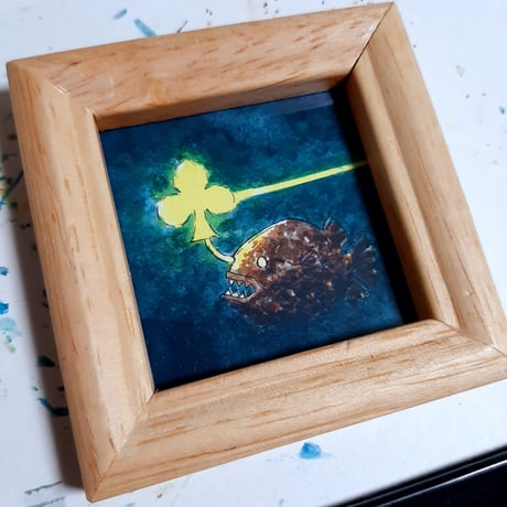 チョウチンアンコウの油絵【光の誘い】1 点物の原画アート/サイン入り◆額縁付属 チョウチンアンコウ | STORES