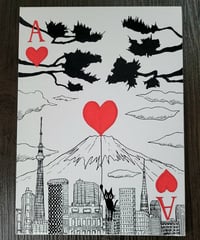ペン画｢クロネコ風船旅　日本編｣