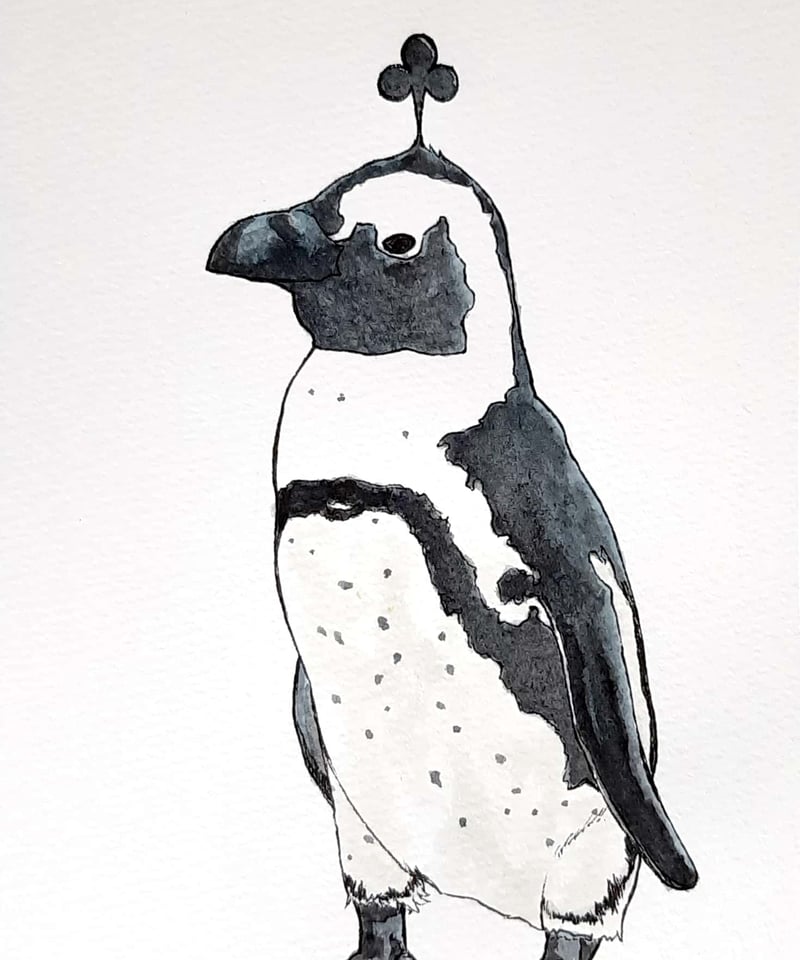 水彩画『♣️クラブが生えたペンギンさん』 | sola-chan STORE