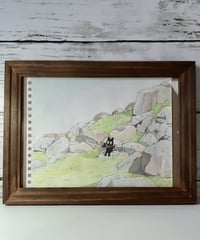 水彩画「お昼休みクロネコ」