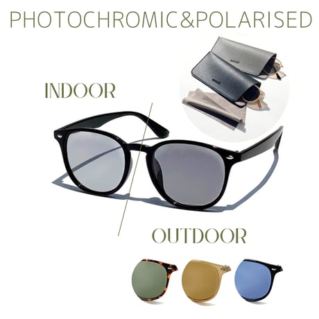 調光・偏光レンズ【4colors】ウェリントンサングラス/UV99%cut/Ladies'・Men's<No.2930PH>PU leather case