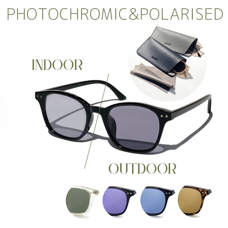 調光・偏光レンズ【5colors】ウェリントンサングラス/UV99%cut/Ladies