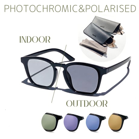 調光・偏光レンズ【5colors】スクエアサングラス/UV99%cut/Ladies'・Men's<No.2958PH>PU leather case
