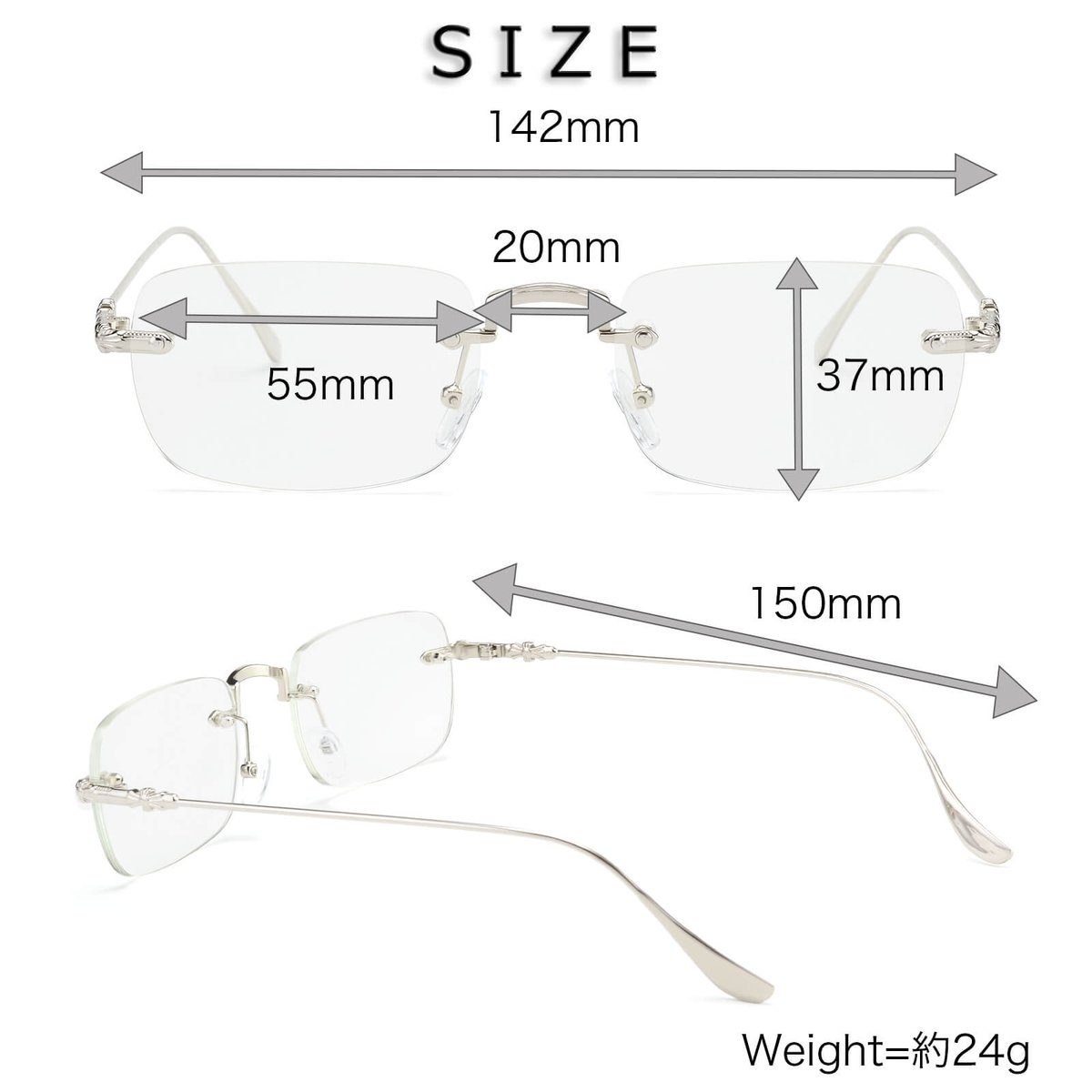 4colors】リムレススクエアメタルメガネ・サングラス/UV99%cut/Ladies