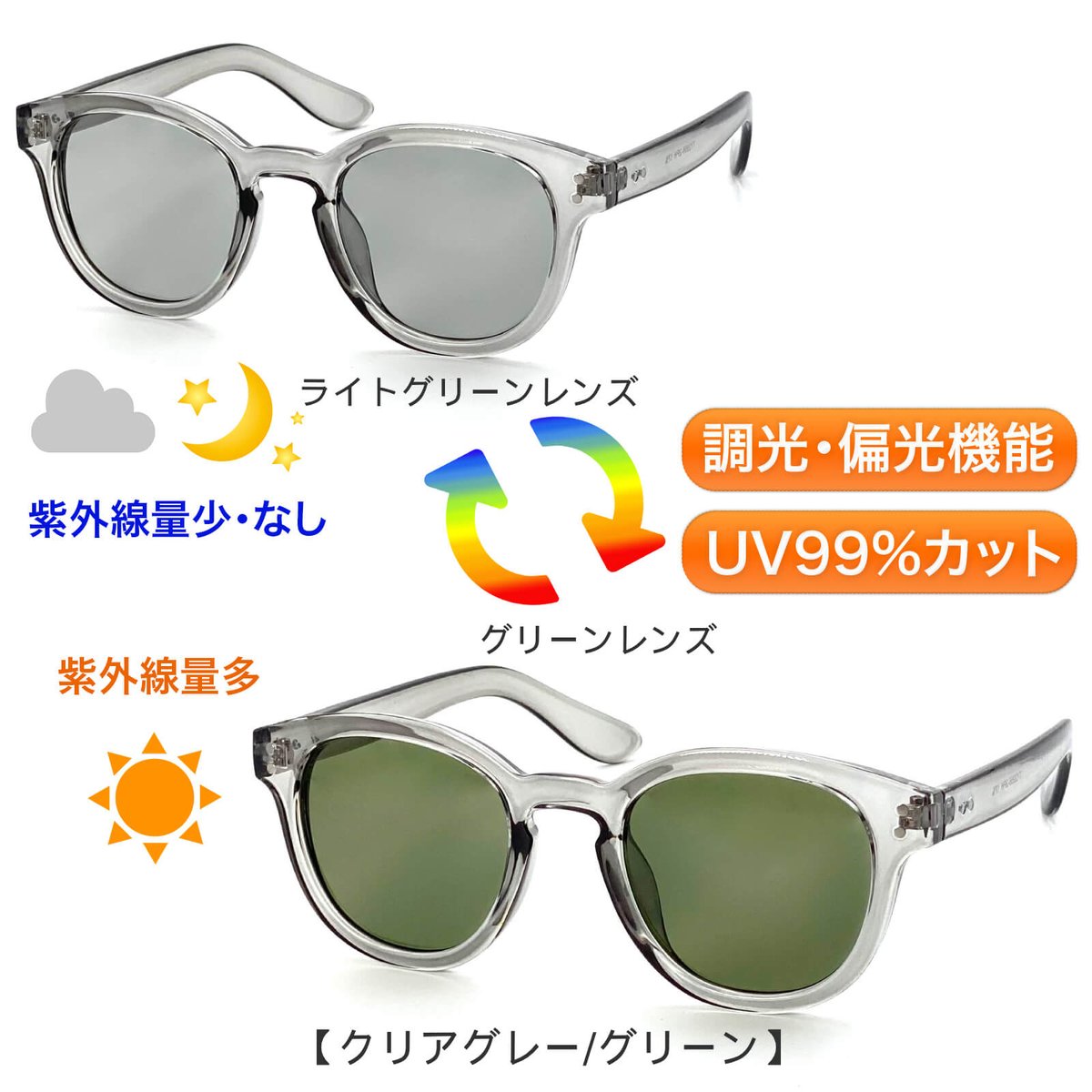 調光・偏光レンズ【5colors】ウェリントンサングラス/UV99%cut 調光・偏光レンズ【5colors】ウェリントンサングラス/UV99%cut