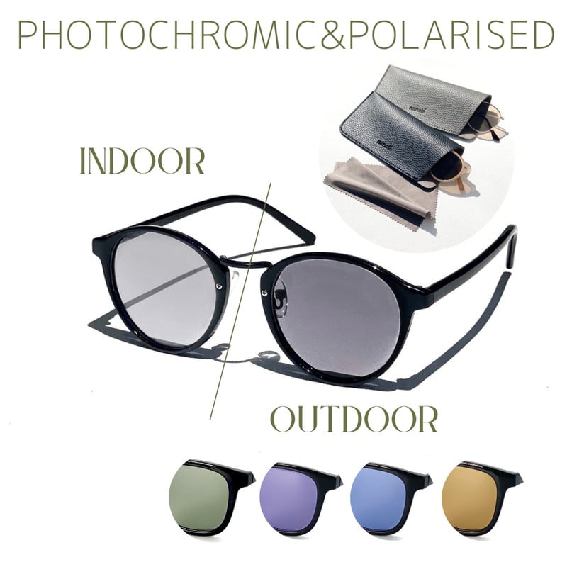 調光・偏光レンズ【5colors】ボストンサングラス/UV99%cut/Ladies'・Men