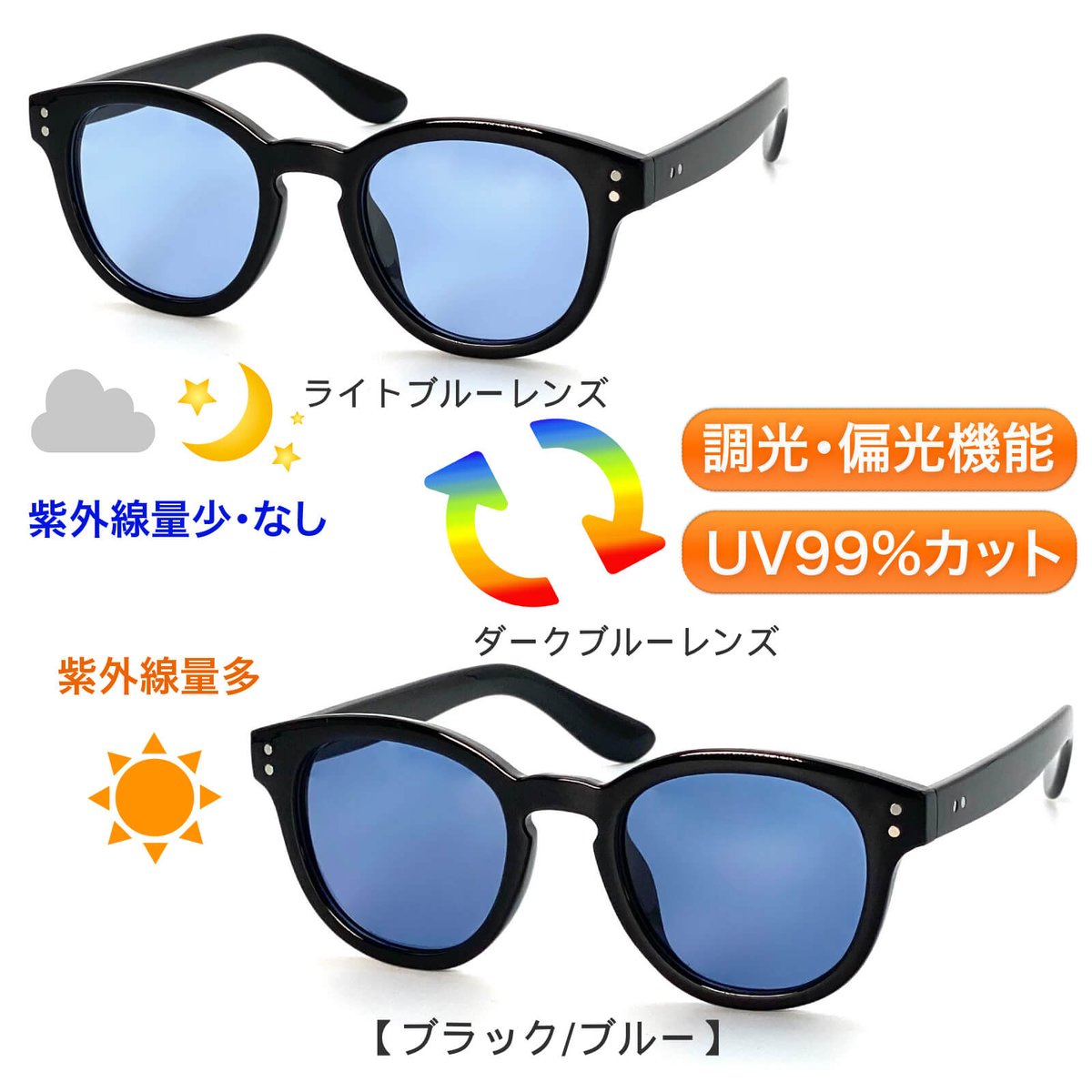 調光・偏光レンズ【5colors】ウェリントンサングラス/UV99%cut/Ladies 調光・偏光レンズ【5colors】ウェリントンサングラス/UV99%cut/Ladies