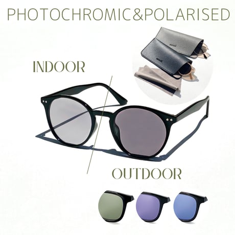 調光・偏光レンズ【4colors】ボストンサングラス/UV99%cut/Ladies'・Men's<No.2942PH>PU leather case