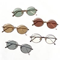 【7colors】メタルラウンドフレームカラーサングラス・メガネ/UV99%cut/Ladies'・Men's  <No.3566>PU leather case