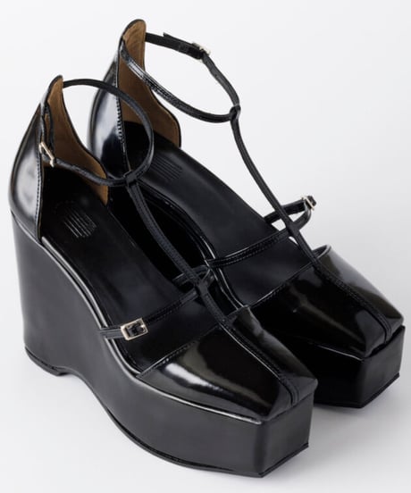 FETICO / DOUBLE STRAP SQUARE PLATFORM PUMPS ( PATENT BLACK )