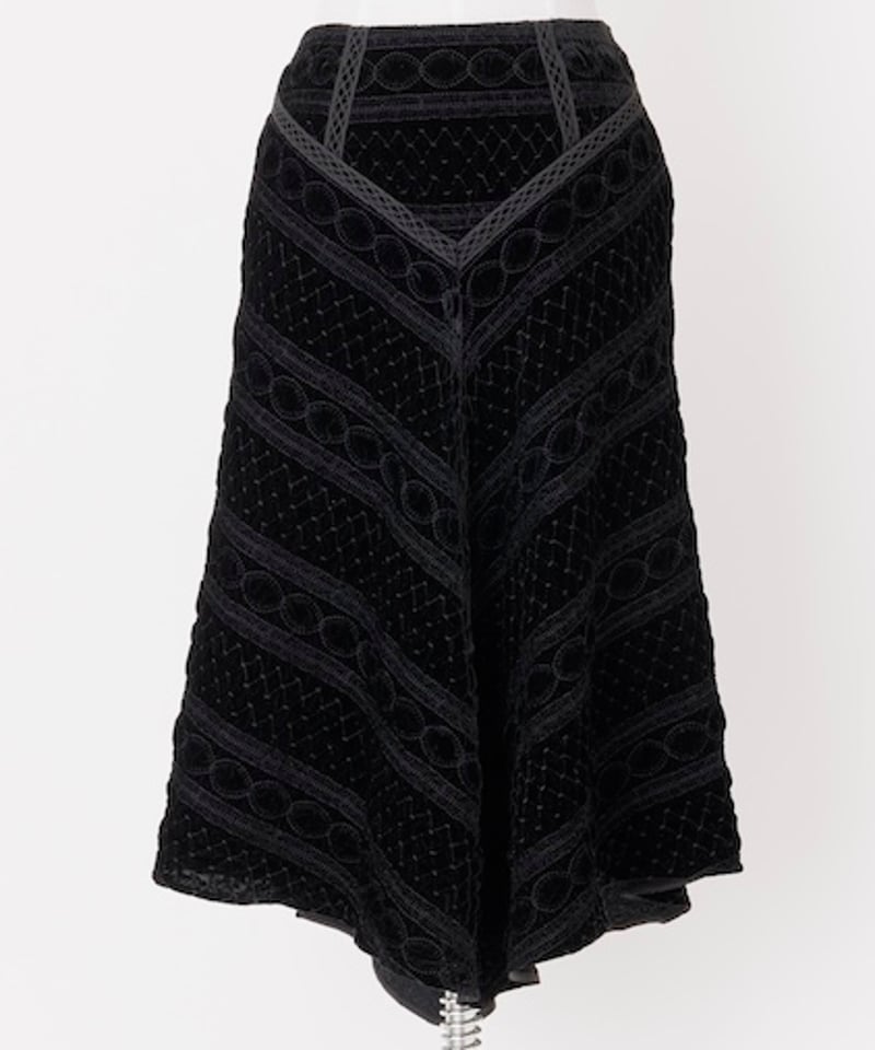 FETICO / VELVET EMBROIDERED SKIRT ( BLACK ) | A 