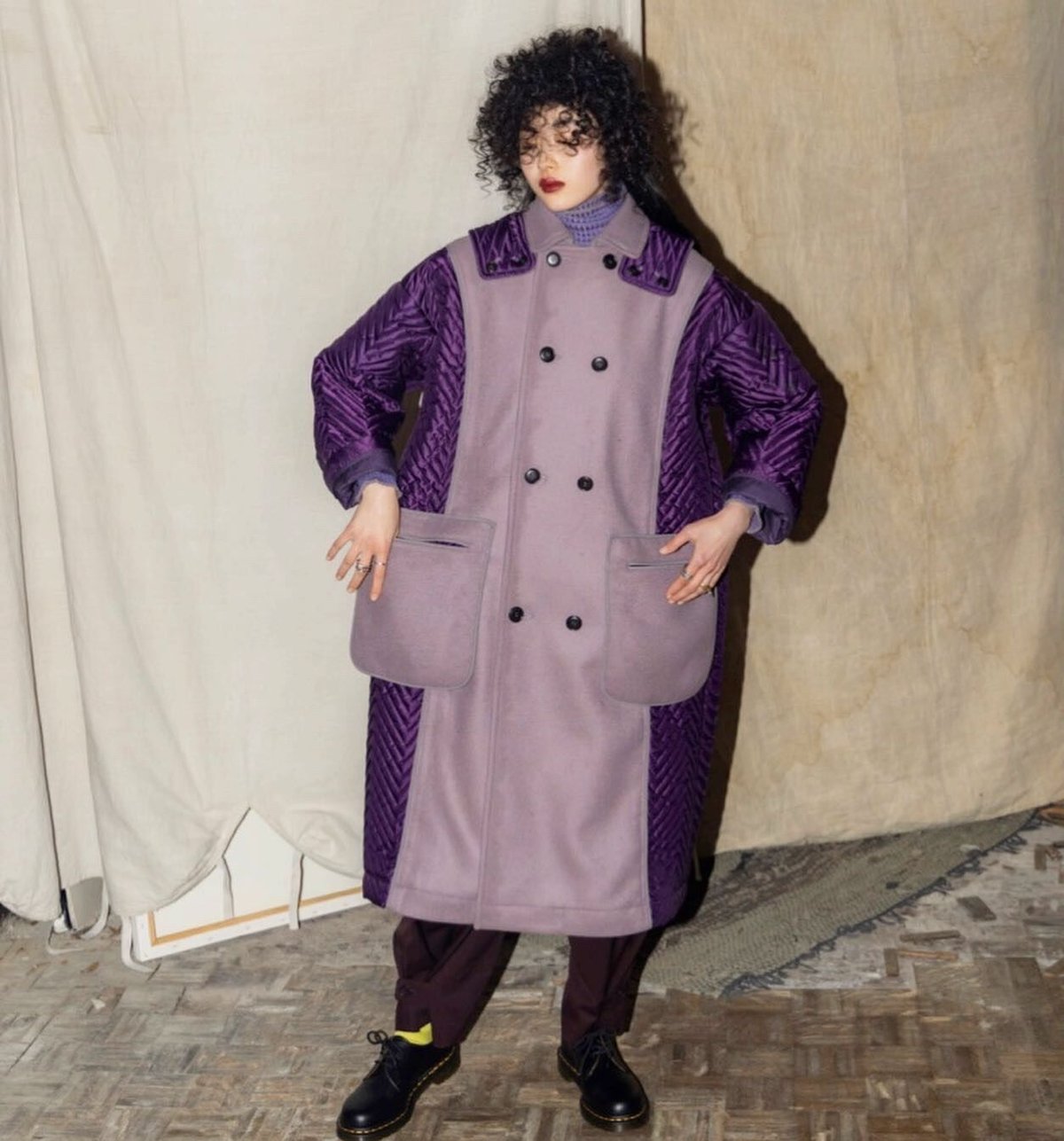 QUWAGI / Wool trench coat ( Purple 、Black ) |