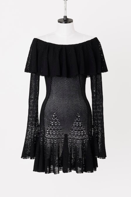 FETICO / LACE KNIT OFF-SHOULDER MINI DRESS ( BL 