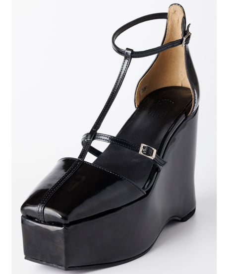FETICO / DOUBLE STRAP SQUARE PLATFORM PUMPS ( PATENT BLACK )