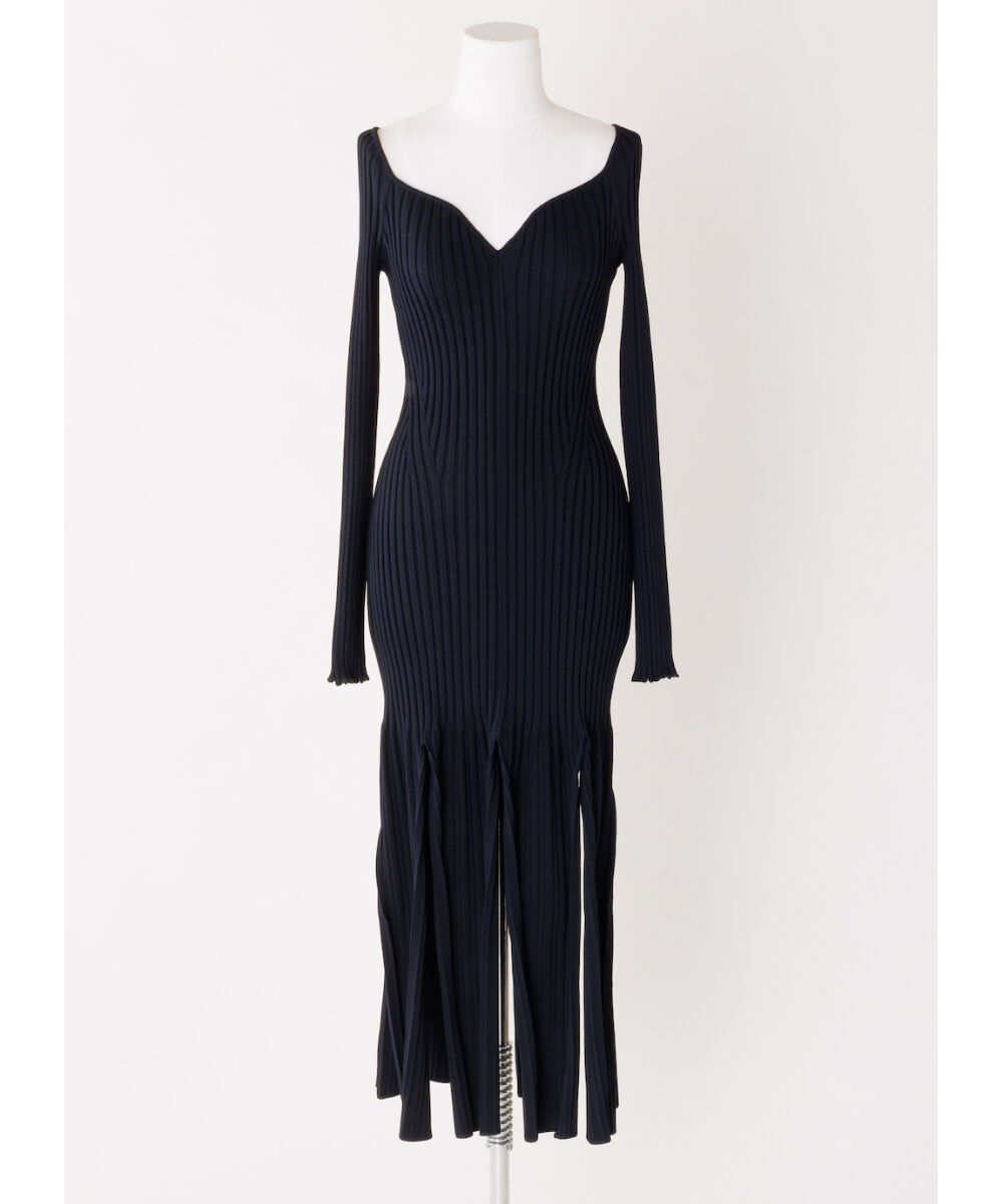 FETICO / RIB KNIT SLIT DRESS ( BLACK ) | ANOCOLOE