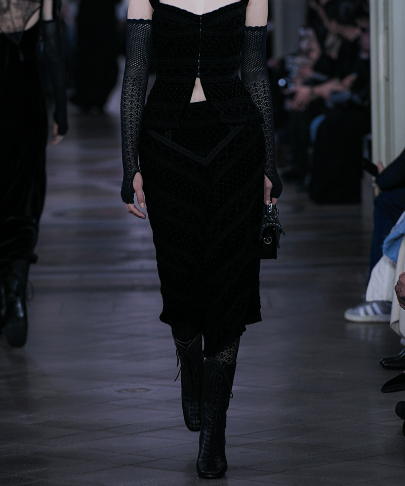 FETICO / VELVET EMBROIDERED SKIRT ( BLACK ) | A 