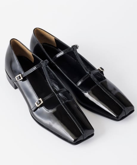 FETICO / DOUBLE STRAP SQUARE PUMPS ( PATENT BLACK )