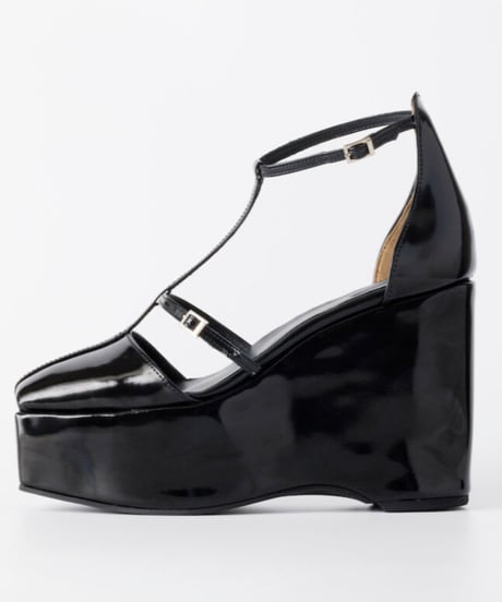 FETICO / DOUBLE STRAP SQUARE PLATFORM PUMPS ( PATENT BLACK )