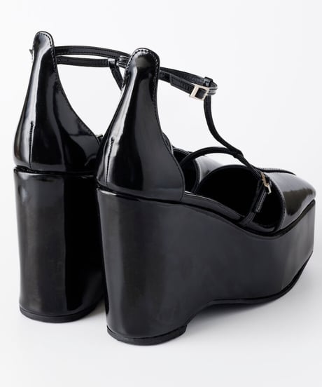FETICO / DOUBLE STRAP SQUARE PLATFORM PUMPS ( PATENT BLACK )