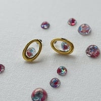 【1点のみ】Flower Mosaic-海の青、秋の紅(ｱｶ)-オーバルピアス