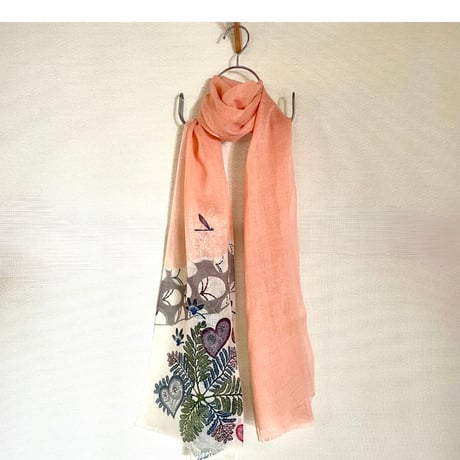 天底びんがた工房　紅型ショール「MUI(森)」珊瑚