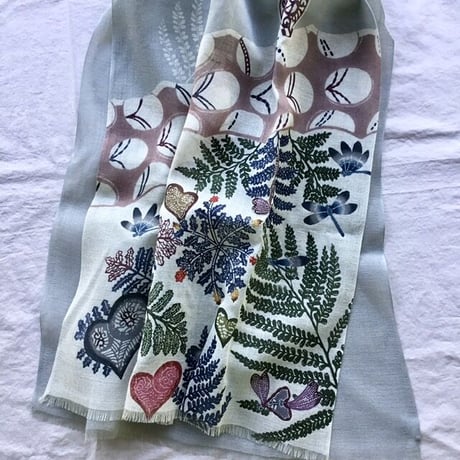 天底びんがた工房　紅型ショール「MUI(森)」薄墨