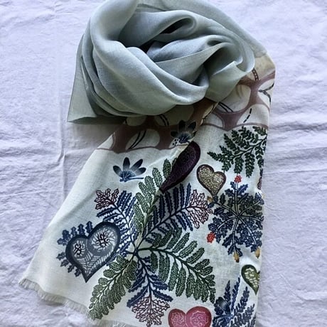 天底びんがた工房　紅型ショール「MUI(森)」薄墨