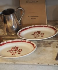 フランスアンティーク　オーバルプレート（赤縁薔薇文様）