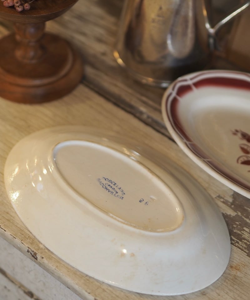 フランスアンティーク オーバルプレート（赤縁薔薇文様） | gris