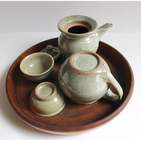 まゆみ窯急須+茶杯2セット／まゆみ窯湯冷まし／利左ェ門窯 白刷毛飛び鉋 ポット