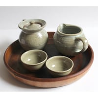 まゆみ窯急須+茶杯2セット／まゆみ窯湯冷まし／利左ェ門窯 白刷毛飛び鉋 ポット