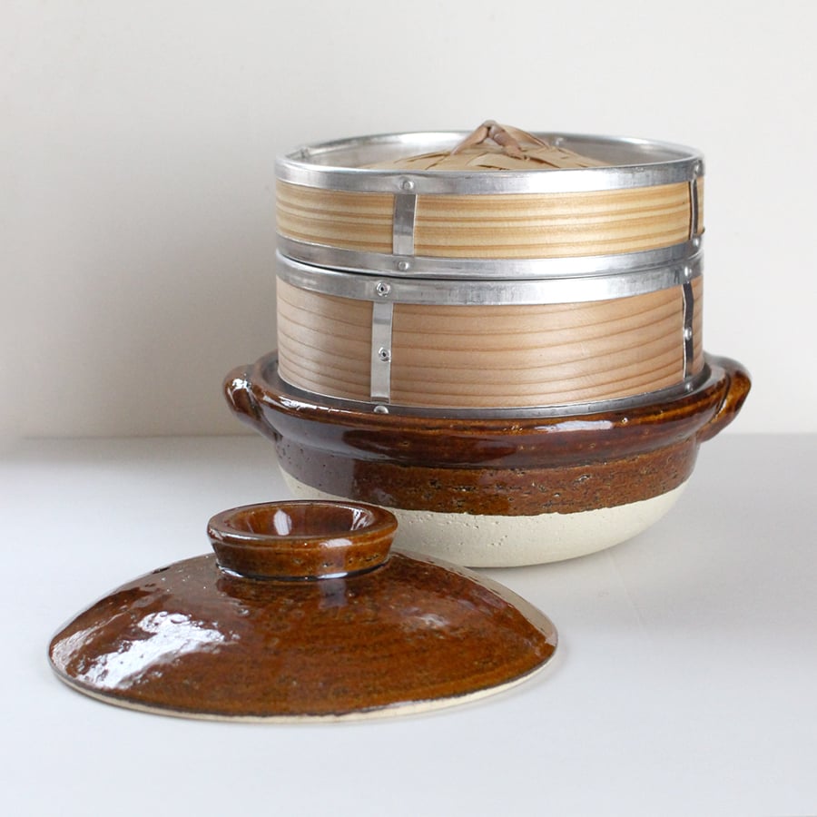 Happy wedding 土鍋 蒸し器付き 土鍋風＆蒸し器19cm（目皿付） KS-2788 SUGIYAMA-KS-2788】杉山