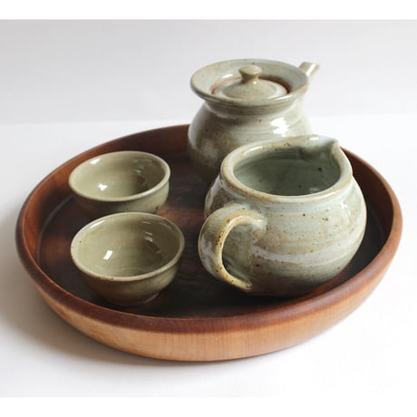 まゆみ窯急須+茶杯2セット／まゆみ窯湯冷まし／利左ェ門窯 白刷毛飛び鉋 ポット
