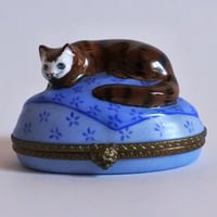 MM054　Limoge小物入れ（眠りトラ猫ブルー）