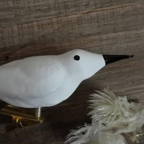 MM393 vintageチェコ白い鳥オーナメント（クリップ）