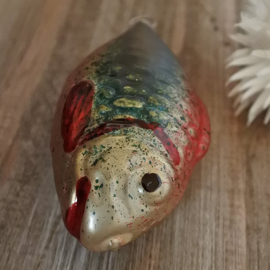 ヴィンテージ　チェコガラスオーナメント　金魚　水玉　クリスマスオーナメント　レア original
