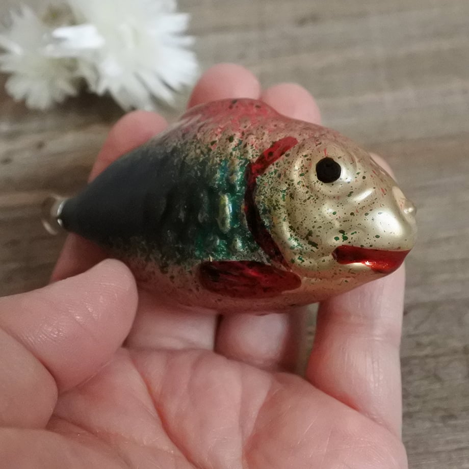 ヴィンテージ　チェコガラスオーナメント　金魚　水玉　クリスマスオーナメント　レア original