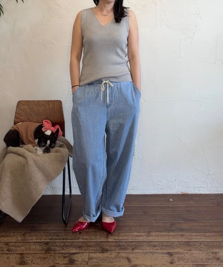 cloche2way Vネックラメノースリーブニット（622-85593）
